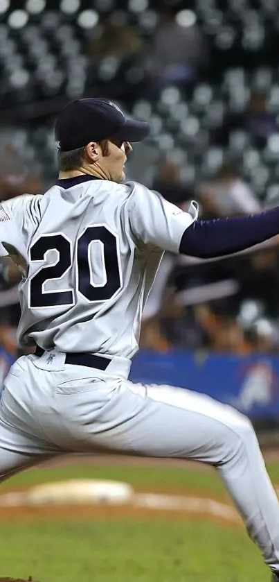 Baseball pitcher in action on the field.