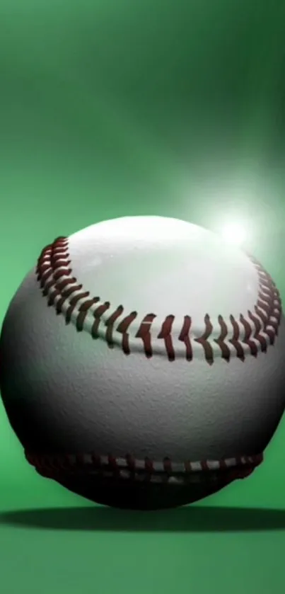 3D baseball with glowing green backdrop.