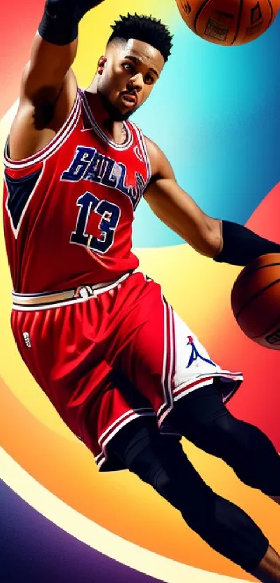 Basketball player in action wallpaper with vibrant colors and dynamic motion.