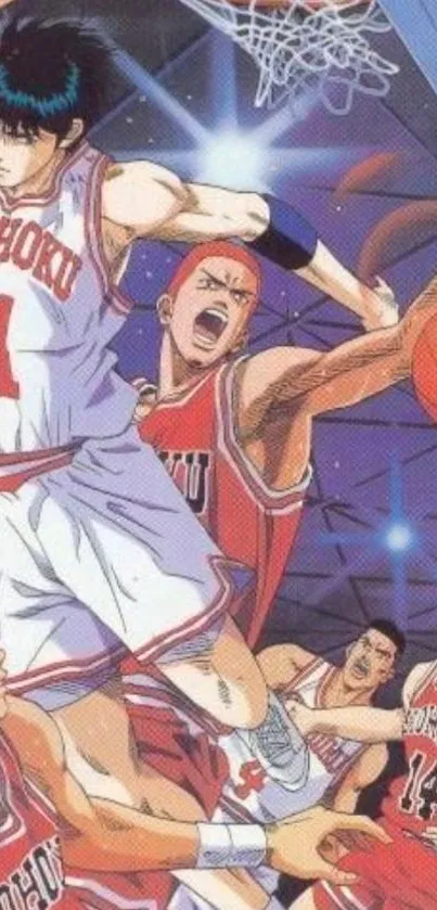 Anime basketball players in action on the court.