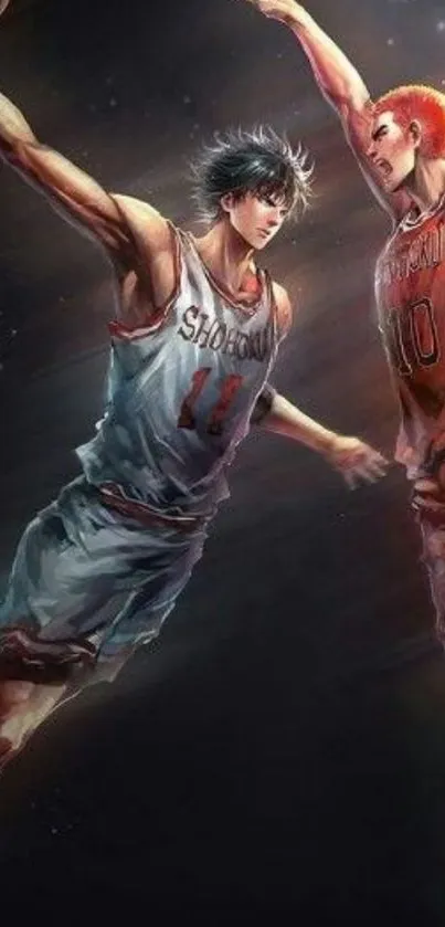 Anime characters playing basketball art wallpaper with dynamic movement.