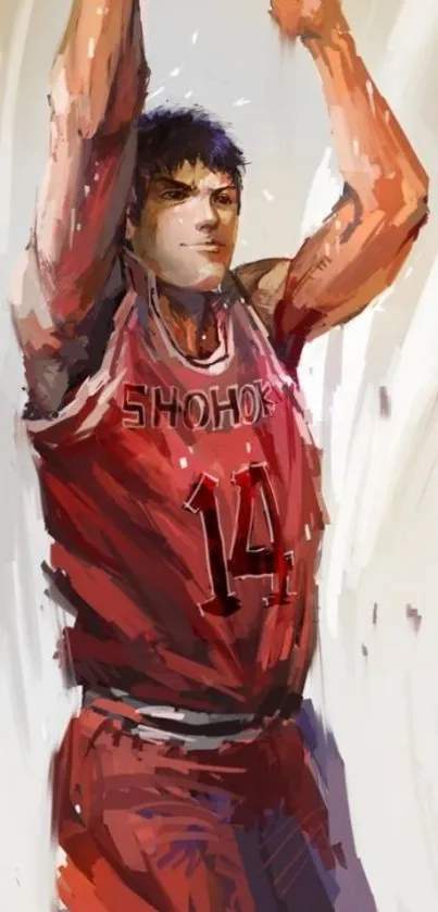 Anime basketball player in a red jersey.