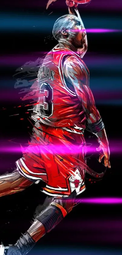 Dynamic basketball art wallpaper featuring a player in vibrant action.