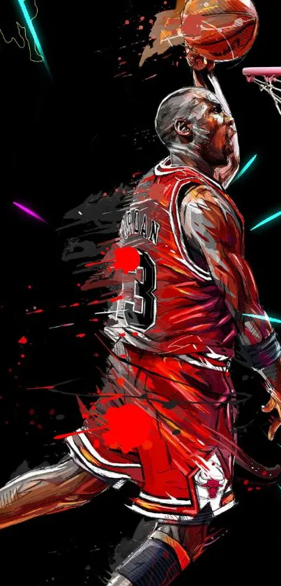 Basketball player dunking creative art wallpaper.