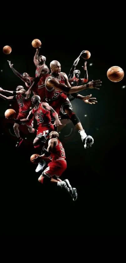 Dynamic basketball athletes in action on black background.