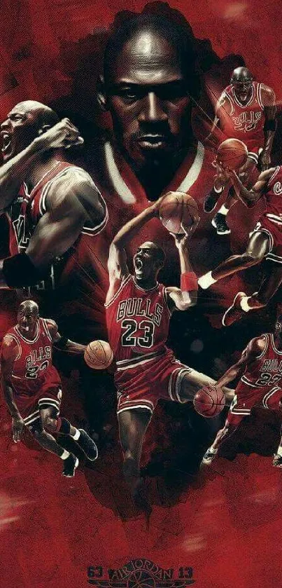 Dynamic basketball legend art wallpaper in vibrant red.