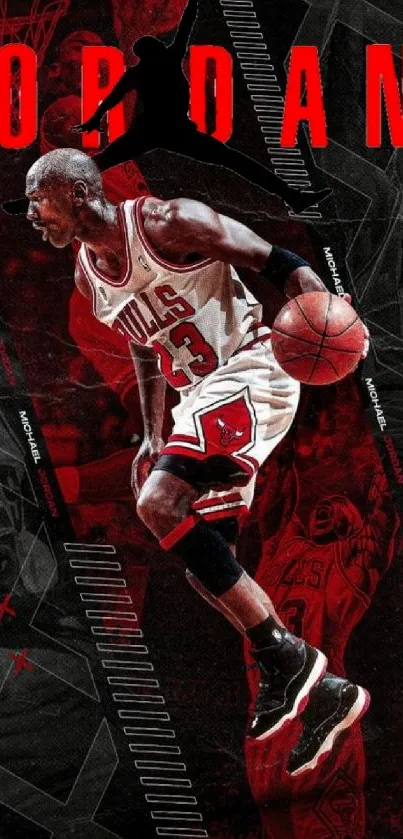 Legendary basketball player in a dynamic, red-themed design wallpaper.