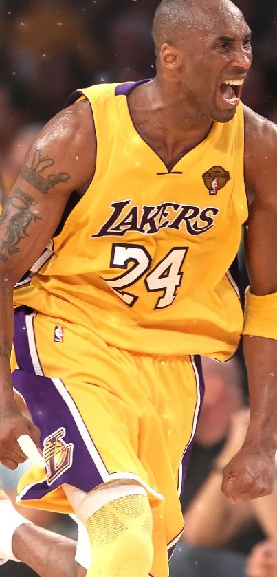 A dynamic basketball player in action wearing a vibrant yellow jersey.