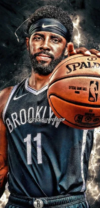 Basketball player holding a ball in energetic phone wallpaper.