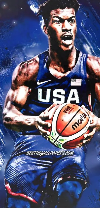 Energetic basketball player in USA jersey, art wallpaper.