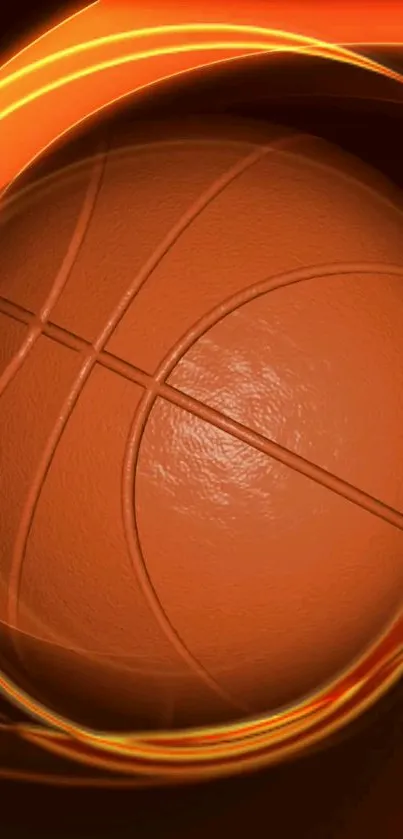 High-resolution close-up of a basketball with dynamic orange swirls