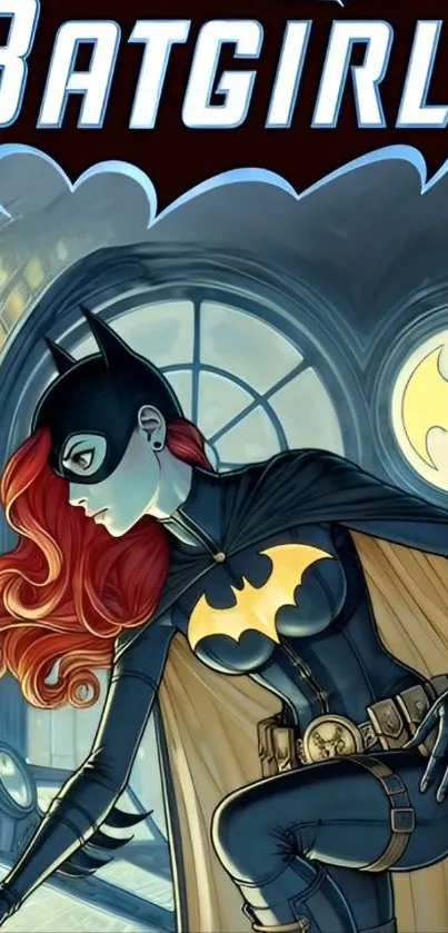 Illustrated Batgirl in dramatic comic pose.