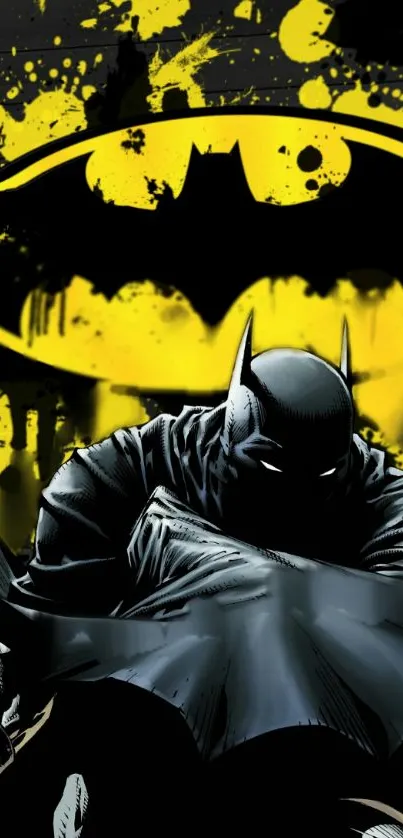 Dynamic Batman art with bold black and yellow tones, perfect for superhero fans.