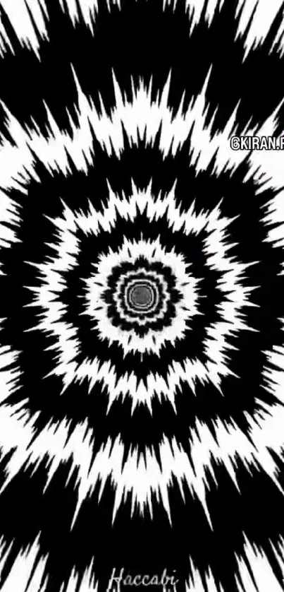 Dynamic black and white spiral pattern wallpaper with striking design.