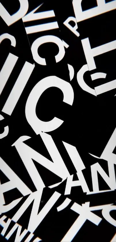 Black and white typography wallpaper with dynamic design.