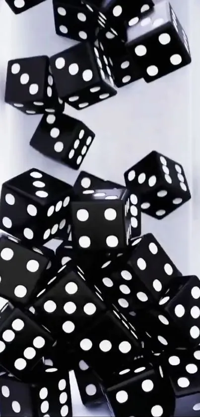 Dynamic wallpaper featuring cascading black dice with white dots.