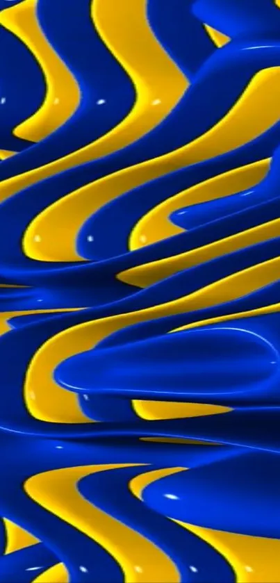 Blue and yellow dynamic wave pattern mobile wallpaper.