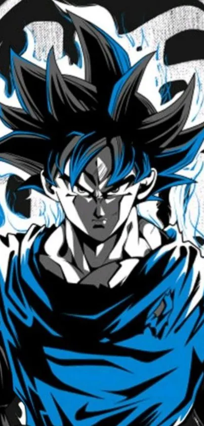 Anime character with blue highlights on dark background.