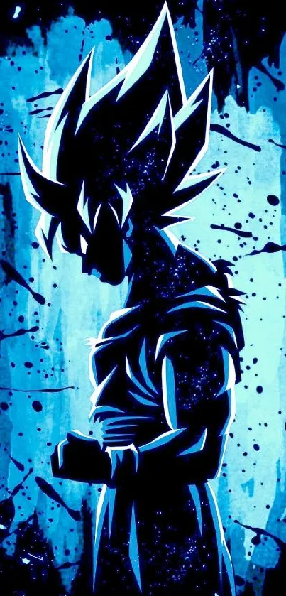 Vibrant blue anime character silhouette artwork.