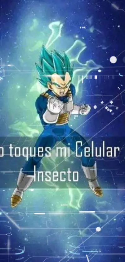 Anime character with blue energy and text 'No toques mi Celular Insecto'.