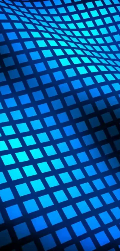 Blue and black grid pattern wallpaper with a dynamic geometric design.