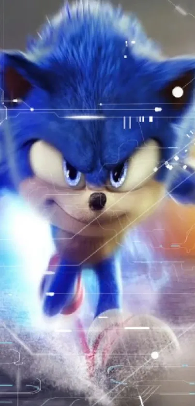 Blue hedgehog sprinting in dynamic action wallpaper.