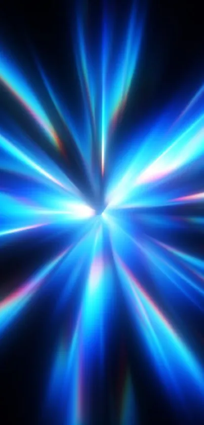 Abstract blue light burst wallpaper with dynamic energy on a black background.