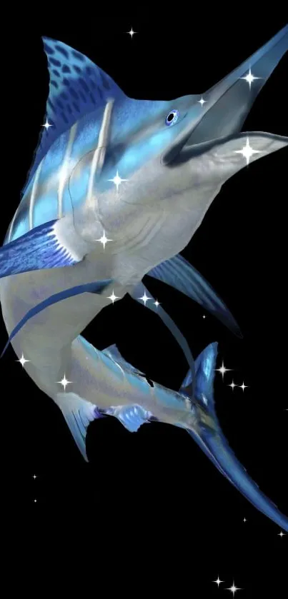 Animated blue marlin on black background.