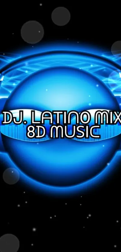 Dynamic blue music wallpaper with DJ Latino Mix design.