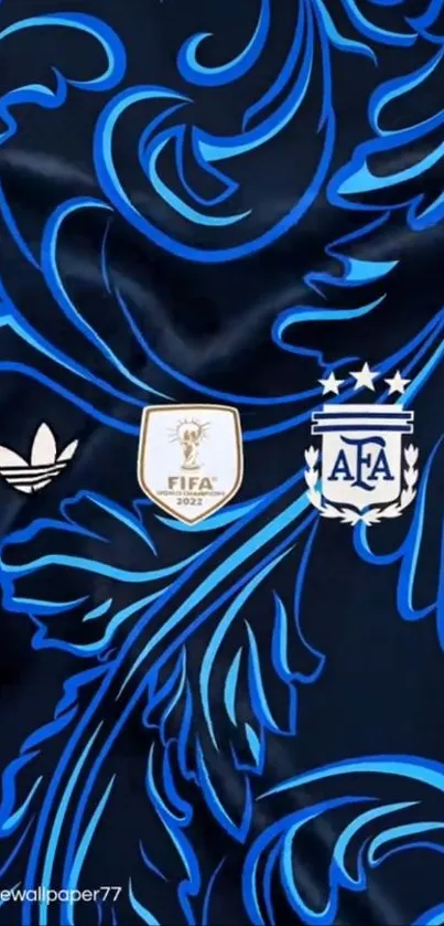 Navy blue wallpaper with FIFA, Adidas, and AFA logos in dynamic pattern.