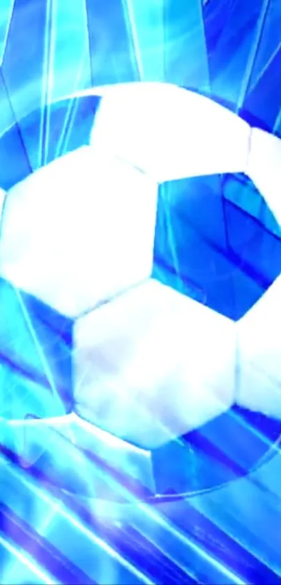 Vibrant blue soccer ball wallpaper featuring dynamic design elements.