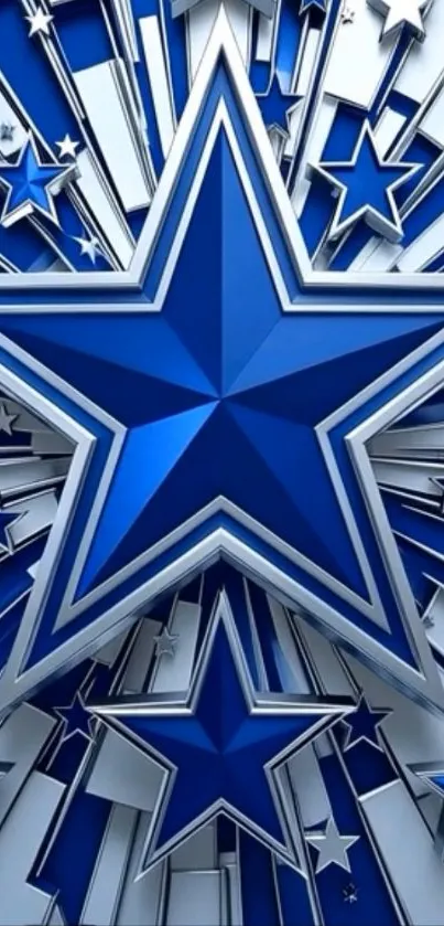 3D blue star geometric pattern wallpaper.