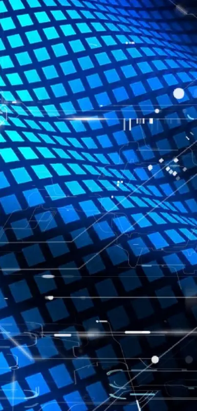 Dynamic blue tech grid wallpaper with digital pattern.