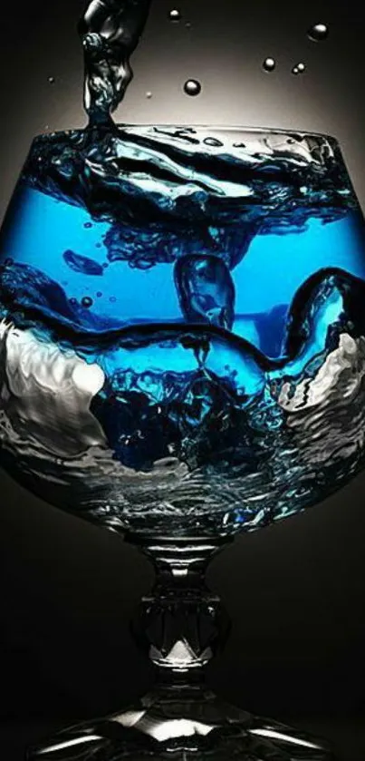 Blue water splash in a glass captured artistically.