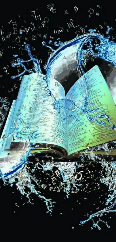 Open book with artistic splash of water design, vibrant and dynamic.