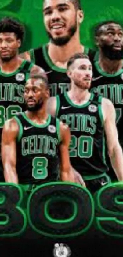 Boston Celtics players mobile wallpaper in green theme.