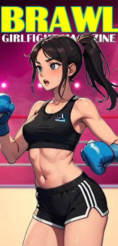 Anime girl boxer in a dynamic boxing pose.