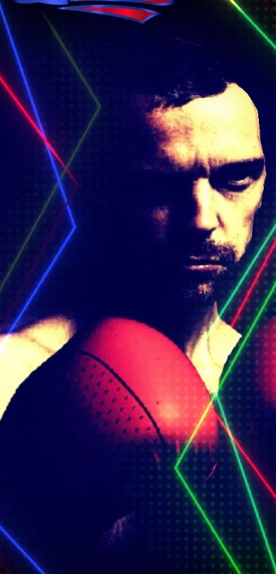 Boxer with neon lights and gloves in vibrant wallpaper.