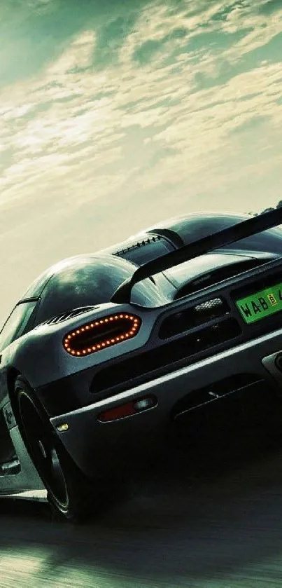 Sleek sports car on a dynamic racing track with dark green hues.