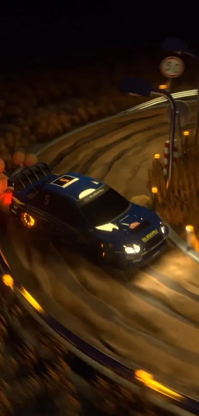 Blue car drifting on night track wallpaper.