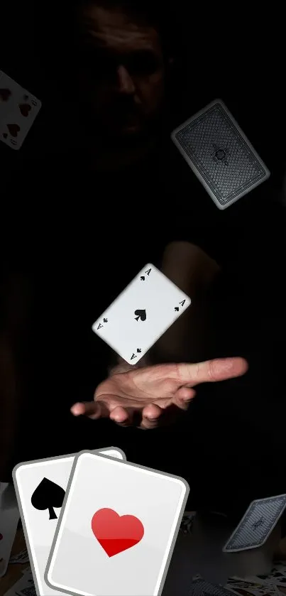 Mobile wallpaper featuring floating playing cards in a dark space.