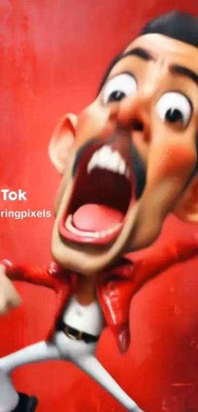 Animated cartoon character with red jacket background.