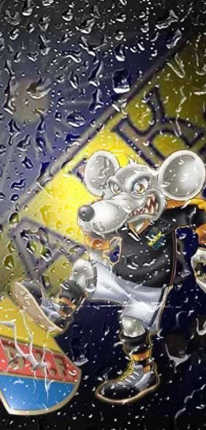 Cartoon mouse in action on vibrant wallpaper