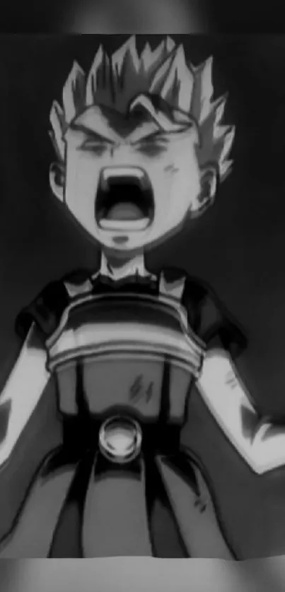 Black and white anime character expressing strong emotion.