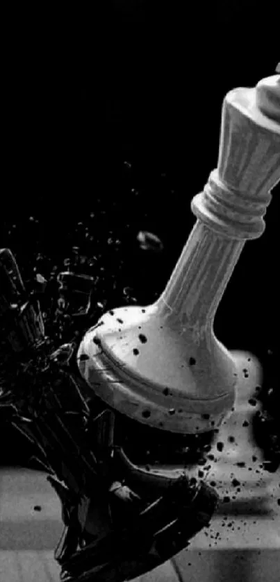 Black and white chess pieces clash dramatically in a strategic battle wallpaper.