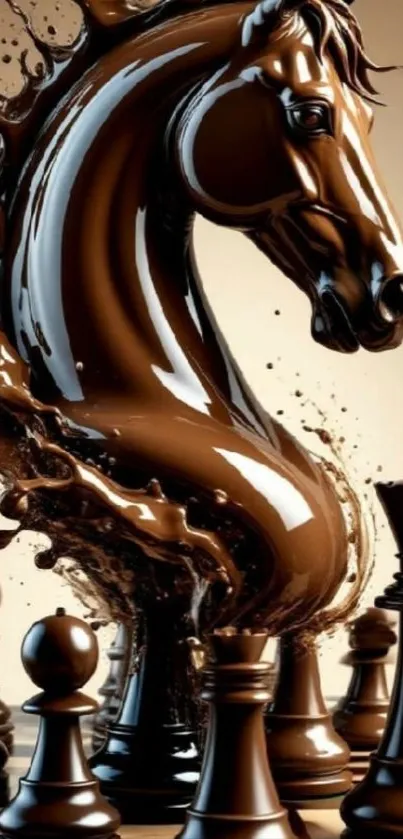 Dynamic chess horse art mobile wallpaper.