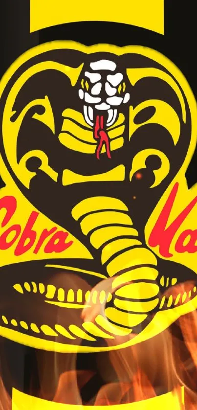 Cobra Kai logo with fiery accents and striking yellow tones.