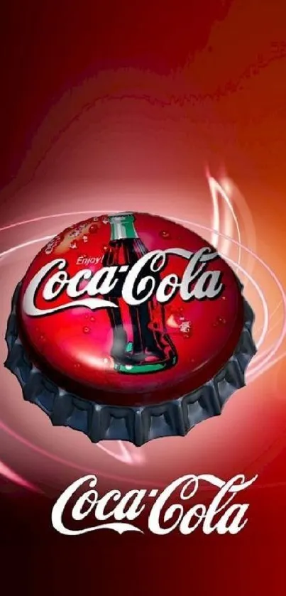 Coca-Cola bottle cap with swirling red background.