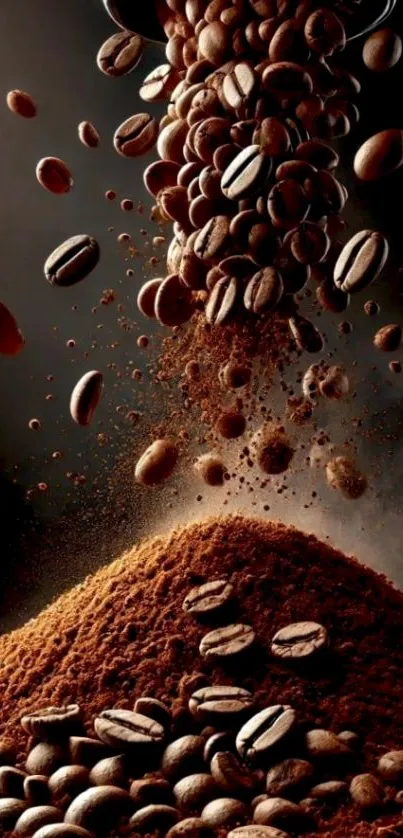 Dynamic cascade of falling coffee beans.