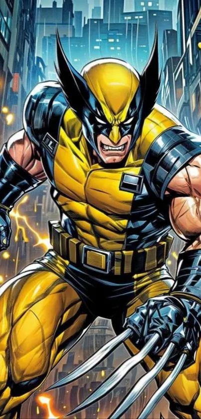 Comic hero in action with vibrant colors and urban backdrop.